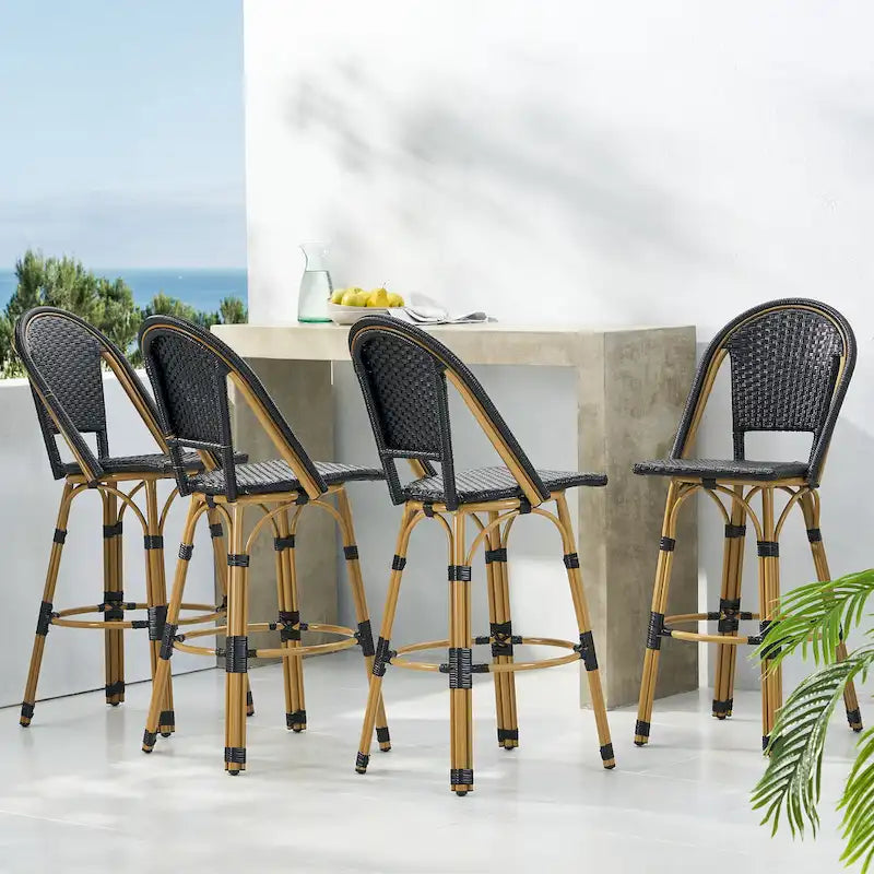 Shelton Wicker and Aluminum Outdoor 29.5 Inch Barstools by Christopher Knight Home