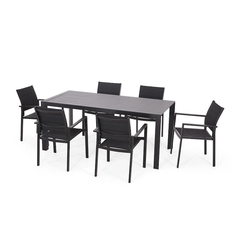 Templin Outdoor Mesh and Aluminum 7 Piece Dining Set by Christopher Knight Home
