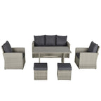 Outsunny 6 PCS Outdoor Patio Dining Table Sets All Weather PE Rattan Sofa Chair Furniture set Indoor Outdoor with Cushions