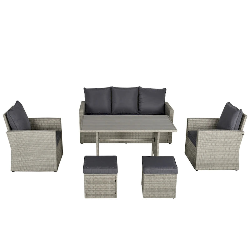 Outsunny 6 PCS Outdoor Patio Dining Table Sets All Weather PE Rattan Sofa Chair Furniture set Indoor Outdoor with Cushions