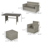 Outsunny 6 PCS Outdoor Patio Dining Table Sets All Weather PE Rattan Sofa Chair Furniture set Indoor Outdoor with Cushions