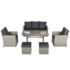 Outsunny 6 PCS Outdoor Patio Dining Table Sets All Weather PE Rattan Sofa Chair Furniture set Indoor Outdoor with Cushions