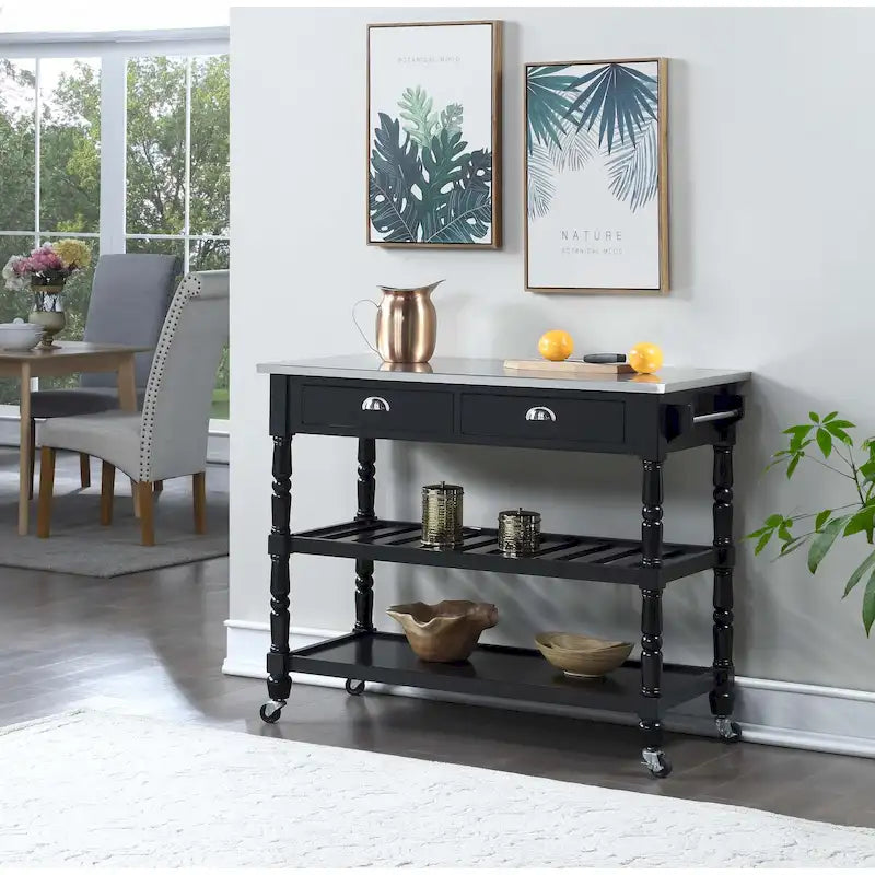 Convenience Concepts French Country 3 Tier Stainless Steel Kitchen Cart with Drawers