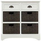 Rustic Storage Cabinet with Two Drawers and Four Classic Rattan Basket for Dining Room/Entryway/Living Room