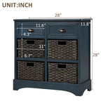 Rustic Storage Cabinet with Two Drawers and Four Classic Rattan Basket for Dining Room/Entryway/Living Room