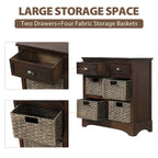 Rustic Storage Cabinet with Two Drawers and Four Classic Rattan Basket for Dining Room/Entryway/Living Room