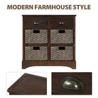 Rustic Storage Cabinet with Two Drawers and Four Classic Rattan Basket for Dining Room/Entryway/Living Room