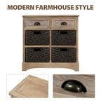 Rustic Storage Cabinet with Two Drawers and Four Classic Rattan Basket for Dining Room/Entryway/Living Room