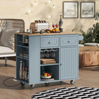 Adjustable Shelves Kitchen Island with Power Outlet and Drop Leaf