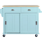 Kitchen Cart with Rubber wood Drop-Leaf Countertop, Concealed sliding barn door adjustable height