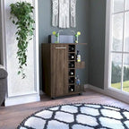 Wooden Bar Cart, Kitchen Serving Cart with Wine Rack and 1-Door Cabinet, 23.6x14.8x32.2 in.
