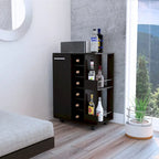 Wooden Bar Cart, Kitchen Serving Cart with Wine Rack and 1-Door Cabinet, 23.6x14.8x32.2 in.