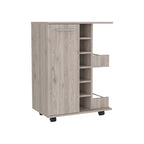Wooden Bar Cart, Kitchen Serving Cart with Wine Rack and 1-Door Cabinet, 23.6x14.8x32.2 in.