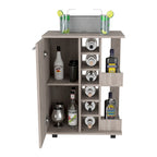 Wooden Bar Cart, Kitchen Serving Cart with Wine Rack and 1-Door Cabinet, 23.6x14.8x32.2 in.