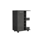 Wooden Bar Cart, Kitchen Serving Cart with Wine Rack and 1-Door Cabinet, 23.6x14.8x32.2 in.