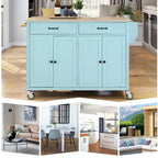 Kitchen Island Cart with 4 Door Cabinet and Two Drawers and 2 Locking Wheels - Solid Wood Top