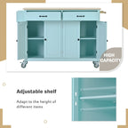 Kitchen Island Cart with 4 Door Cabinet and Two Drawers and 2 Locking Wheels - Solid Wood Top