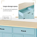 Kitchen Island Cart with 4 Door Cabinet and Two Drawers and 2 Locking Wheels - Solid Wood Top