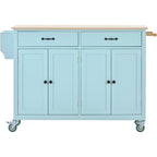 Kitchen Island Cart with 4 Door Cabinet and Two Drawers and 2 Locking Wheels - Solid Wood Top
