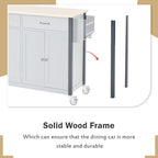 Kitchen Island Cart with 4 Door Cabinet and Two Drawers and 2 Locking Wheels - Solid Wood Top