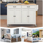 Kitchen Island Cart with 4 Door Cabinet and Two Drawers and 2 Locking Wheels - Solid Wood Top