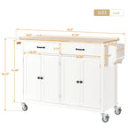 Kitchen Island Cart with 4 Door Cabinet and Two Drawers and 2 Locking Wheels - Solid Wood Top