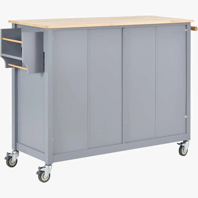 Kitchen Island Cart with Solid Wood Top and Locking Wheels