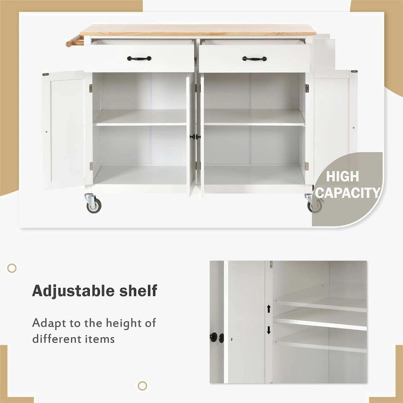 Kitchen Island Cart with Solid Wood Top and Locking Wheels