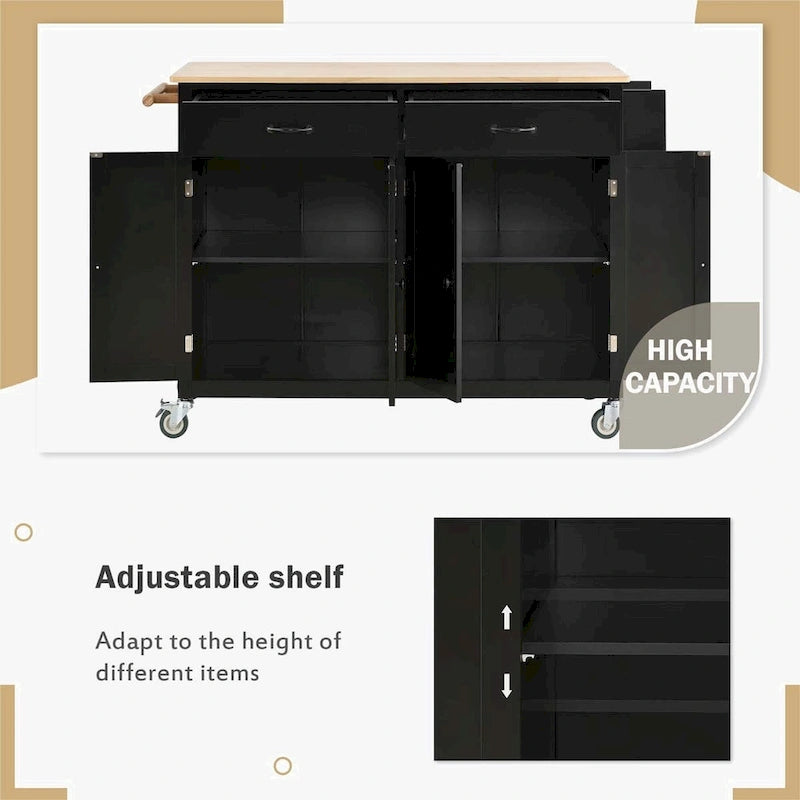 Kitchen Island Cart with Solid Wood Top and Locking Wheels