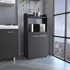 2-Tier Kitchen Island Cart, Rolling Microwave Oven Stand with Open Shelf and Double Door Cabinet