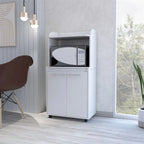 2-Tier Kitchen Island Cart, Rolling Microwave Oven Stand with Open Shelf and Double Door Cabinet