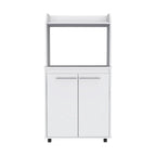 2-Tier Kitchen Island Cart, Rolling Microwave Oven Stand with Open Shelf and Double Door Cabinet