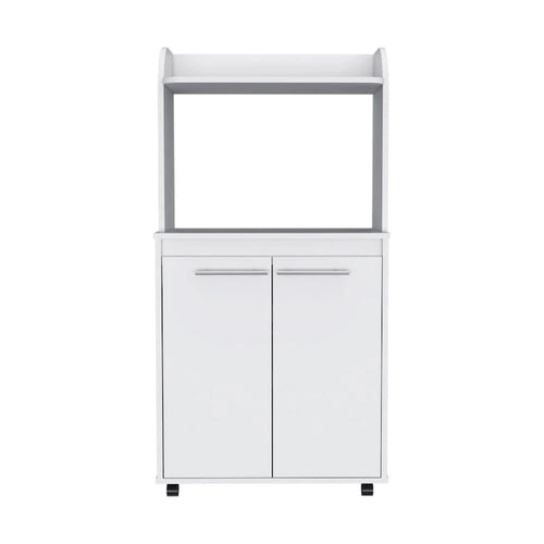2-Tier Kitchen Island Cart, Rolling Microwave Oven Stand with Open Shelf and Double Door Cabinet