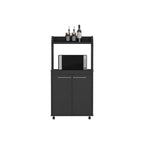 2-Tier Kitchen Island Cart, Rolling Microwave Oven Stand with Open Shelf and Double Door Cabinet