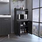 2-Tier Kitchen Island Cart, Rolling Microwave Oven Stand with Open Shelf and Double Door Cabinet