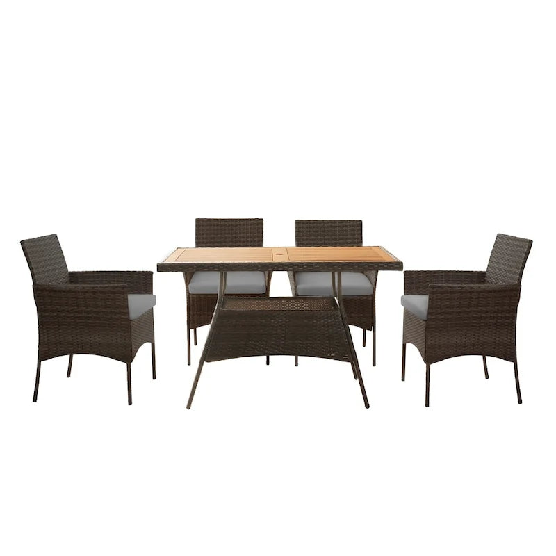 Teamson Home - 5-piece Brown Rattan Patio Dining Set - 47L x 27.6W x 29H