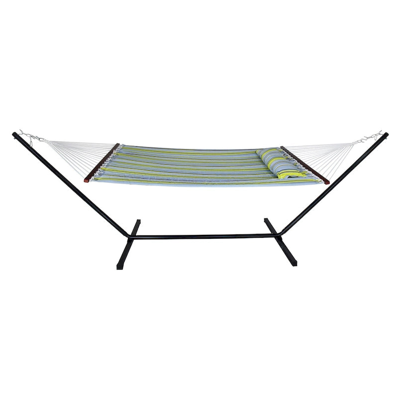 Hammock with Stand & Spreader Bars and Detachable Pillow, Heavy Duty, 450 Pound Capacity for Indoor/Outdoor (Green/Blue)