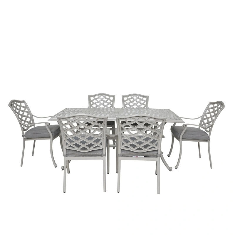 Torino Aluminum 7 Piece Rectangular Dining Set with 6 Arm Chairs - N/A