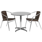 31.5 Round Aluminum Indoor-Outdoor Table Set with 2 Rattan Chairs