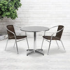31.5 Round Aluminum Indoor-Outdoor Table Set with 2 Rattan Chairs