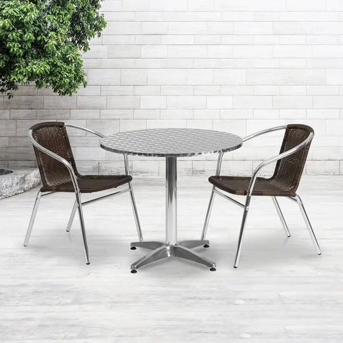 31.5 Round Aluminum Indoor-Outdoor Table Set with 2 Rattan Chairs