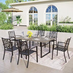 MAISON ARTS 7-Piece Patio Dining Set with Metal U-Shaped Leg Brown Dining Table and Metal Dining Chairs
