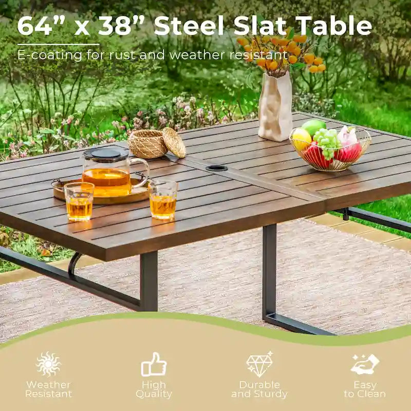 MAISON ARTS 7-Piece Patio Dining Set with Metal U-Shaped Leg Brown Dining Table and Metal Dining Chairs