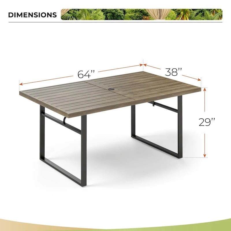 MAISON ARTS 7-Piece Patio Dining Set with Metal U-Shaped Leg Brown Dining Table and Metal Dining Chairs