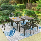 MAISON ARTS 7-Piece Patio Dining Set with Metal U-Shaped Leg Brown Dining Table and Metal Dining Chairs