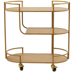 Wood Rolling 3 Shelves Bar Cart with Handles - Gold - Roche River Decor - 15W x 30L x 30H