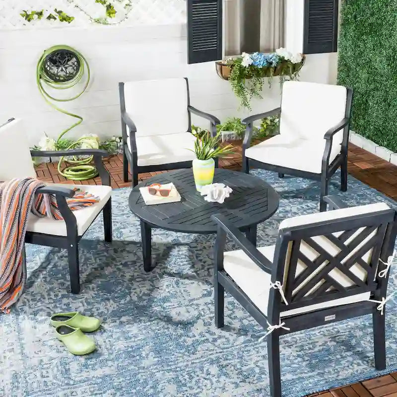 SAFAVIEH Outdoor Vergilia Acacia Wood 5-Piece Patio Set - 35Wx36Dx14H