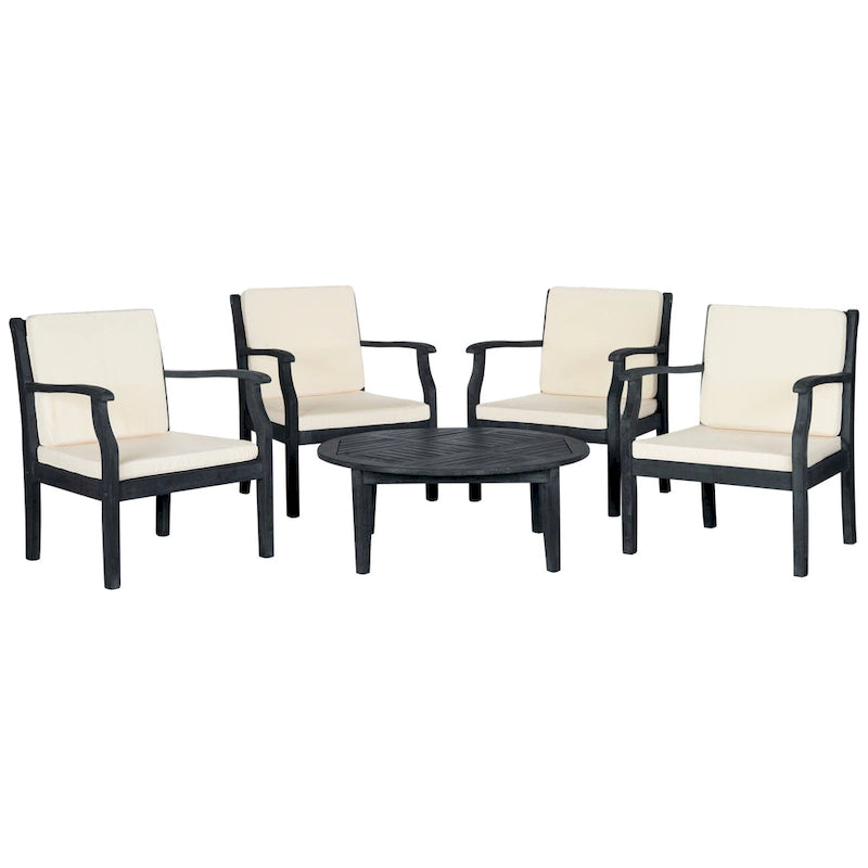SAFAVIEH Outdoor Vergilia Acacia Wood 5-Piece Patio Set - 35Wx36Dx14H