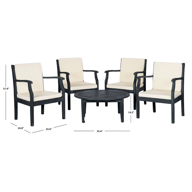 SAFAVIEH Outdoor Vergilia Acacia Wood 5-Piece Patio Set - 35Wx36Dx14H