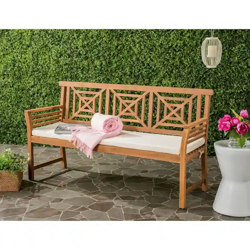 SAFAVIEH Outdoor Vessela Mar 3-Seat Bench with Cushion - 22Wx63Dx34H